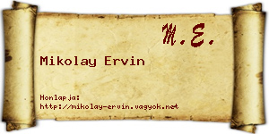 Mikolay Ervin névjegykártya